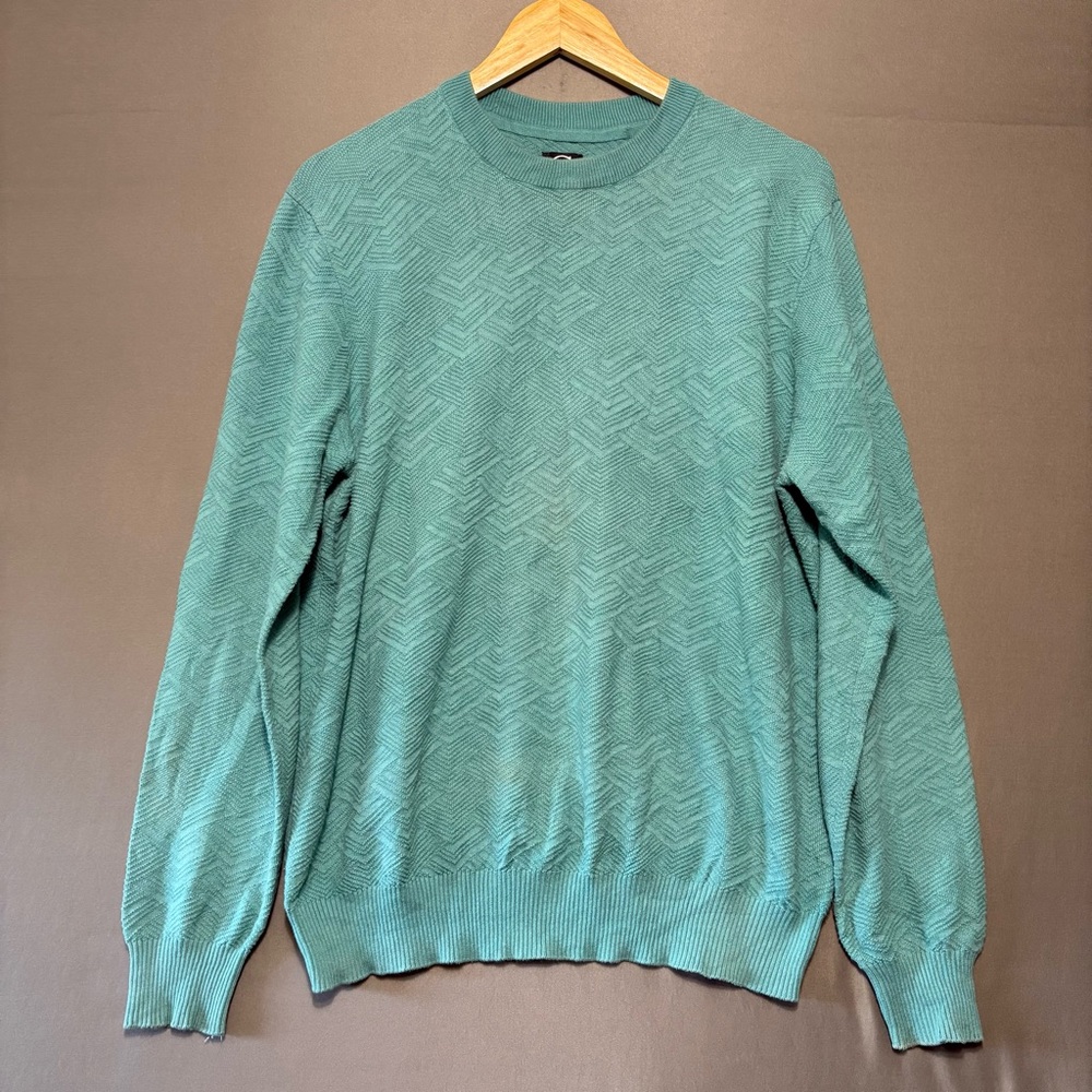 Men's Teal Grafton Crewneck Sweater Men’s size Large Artsy Print